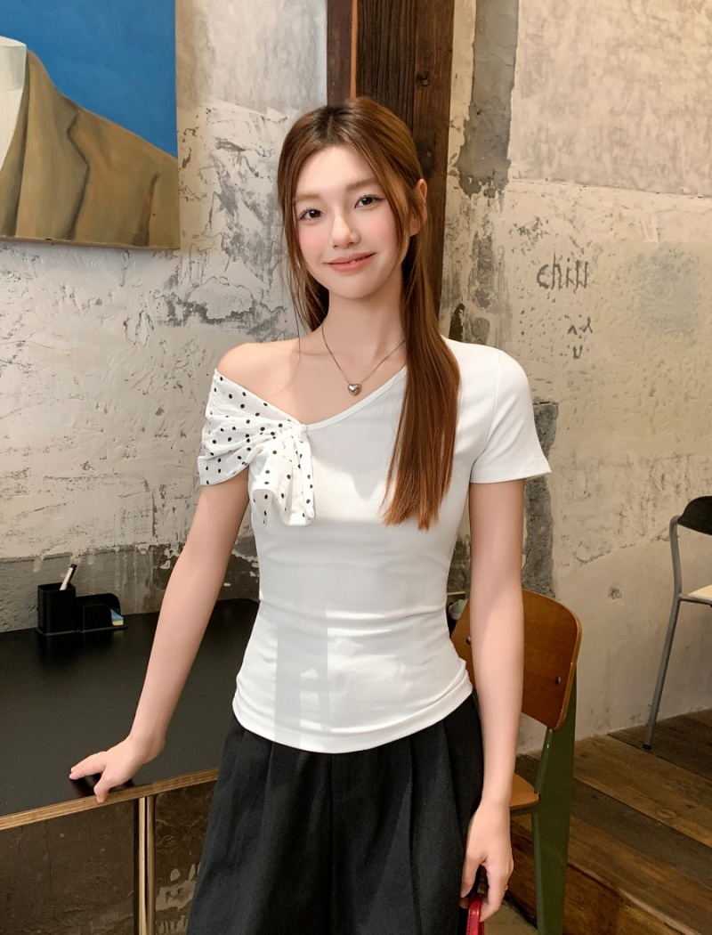 Short short sleeve shawl slim tops for women
