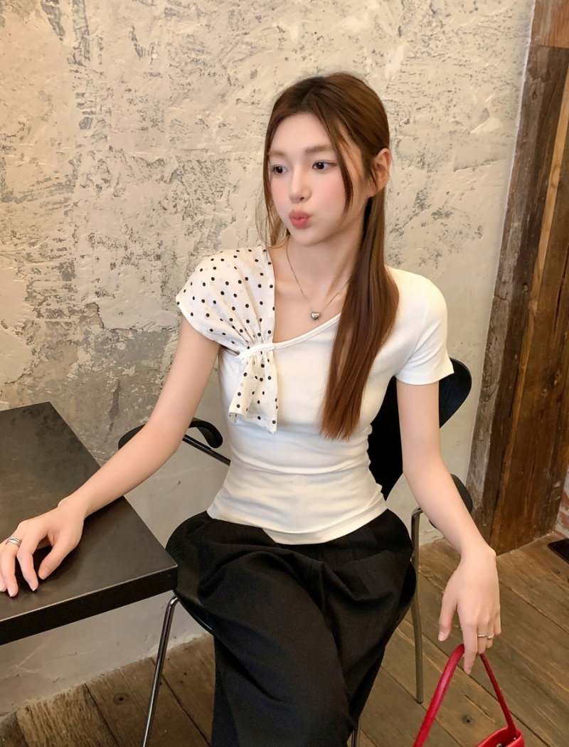 Short short sleeve shawl slim tops for women