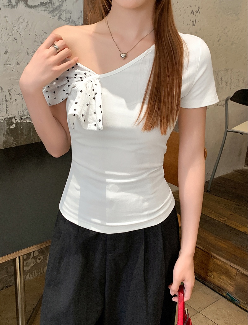 Short short sleeve shawl slim tops for women