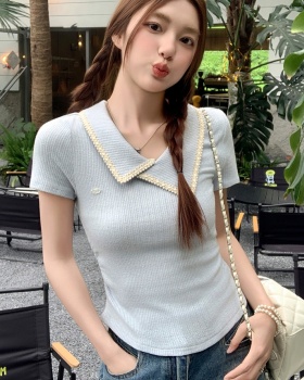 Summer pinched waist tops irregular short T-shirt for women