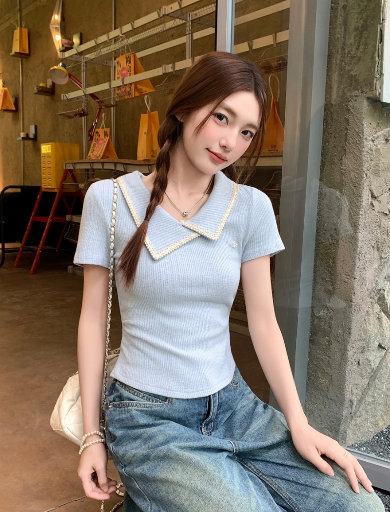 Summer pinched waist tops irregular short T-shirt for women