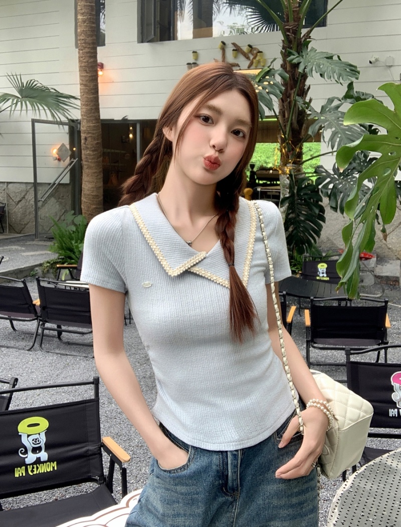 Summer pinched waist tops irregular short T-shirt for women