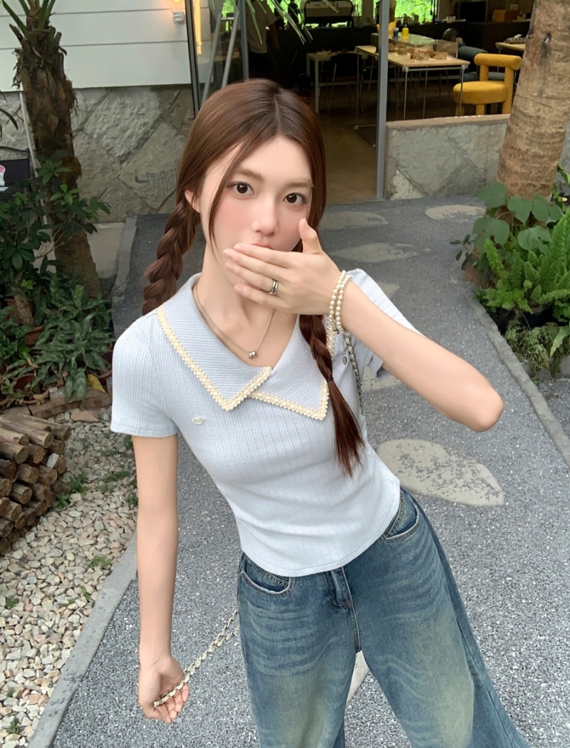 Summer pinched waist tops irregular short T-shirt for women