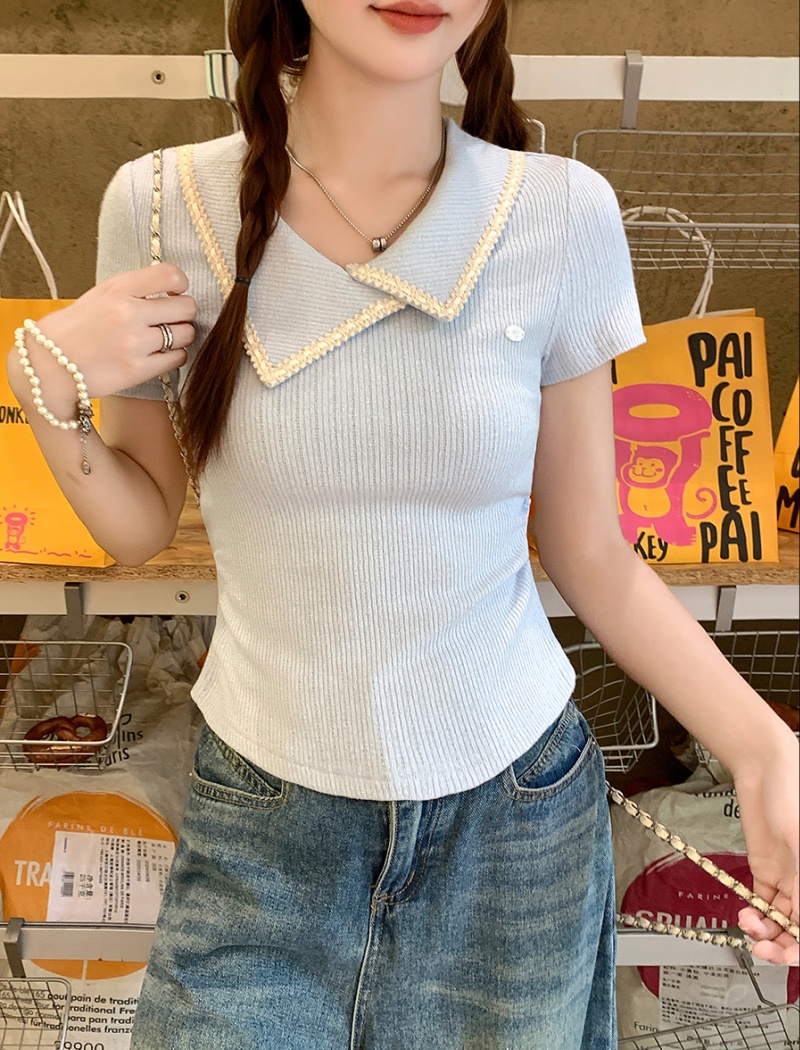 Summer pinched waist tops irregular short T-shirt for women