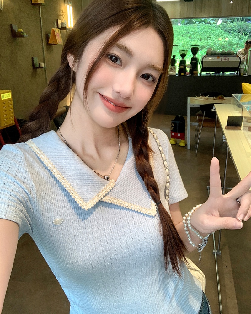 Summer pinched waist tops irregular short T-shirt for women