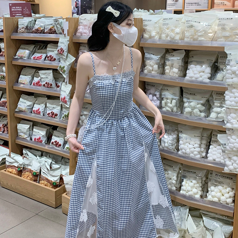 Sling refreshing lace splice slim dress