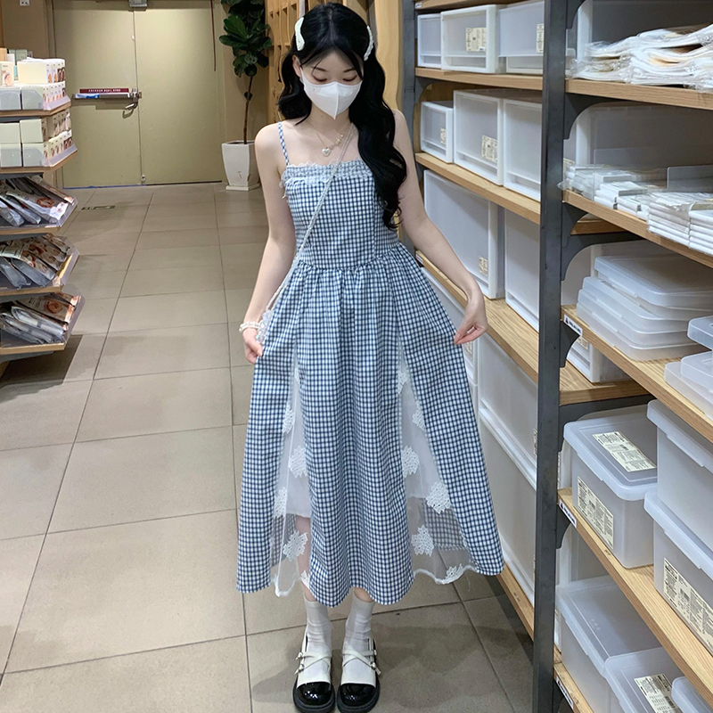Sling refreshing lace splice slim dress