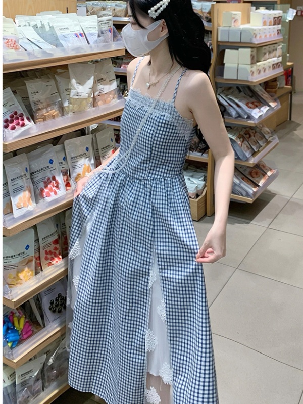 Sling refreshing lace splice slim dress