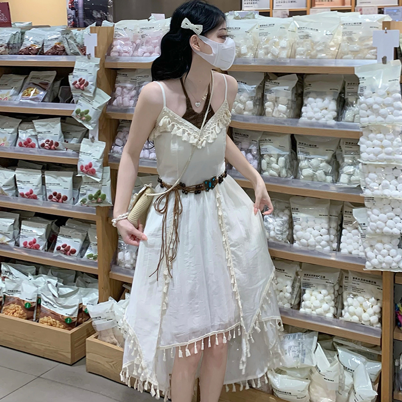 Retro sweet dress vacation Bohemian style strap dress