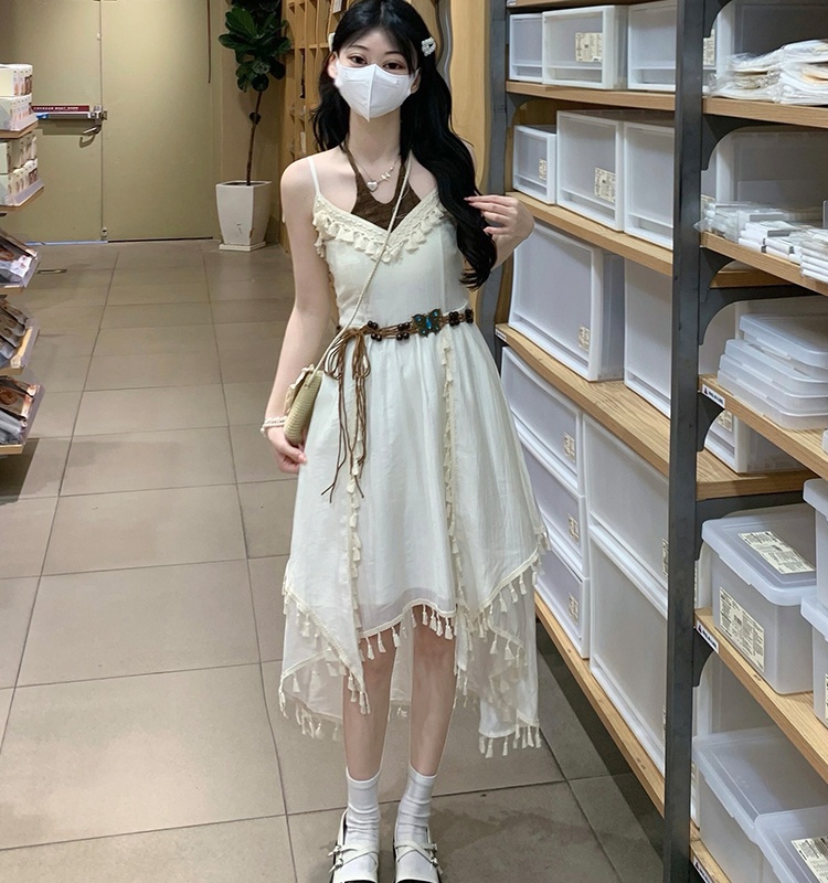 Retro sweet dress vacation Bohemian style strap dress
