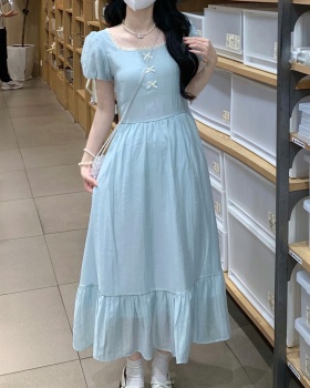 Retro France style temperament puff sleeve long dress