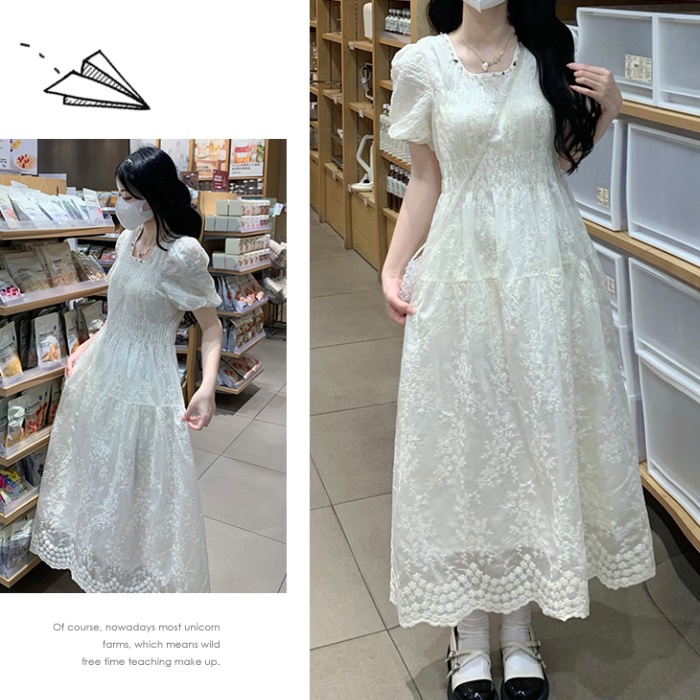 White temperament long dress beautiful embroidery dress