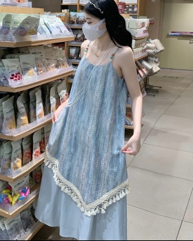 France style art sling vacation long dress