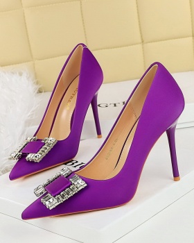 High-heeled pointed shoes satin square buckle high-heeled shoes