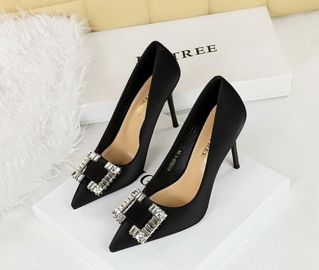 High-heeled pointed shoes satin square buckle high-heeled shoes