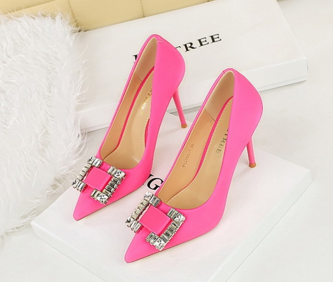 High-heeled pointed shoes satin square buckle high-heeled shoes