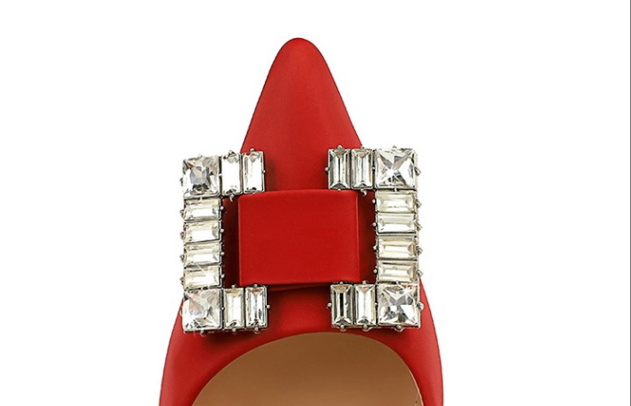 High-heeled pointed shoes satin square buckle high-heeled shoes