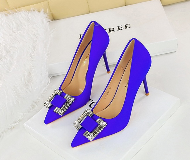 High-heeled pointed shoes satin square buckle high-heeled shoes