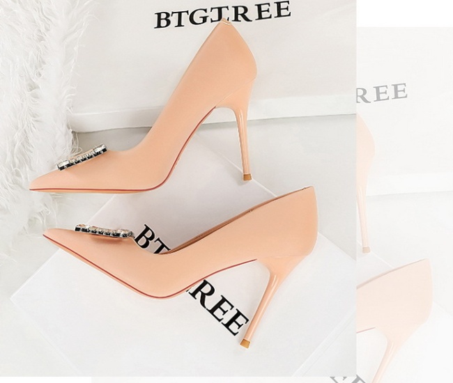 High-heeled pointed shoes satin square buckle high-heeled shoes