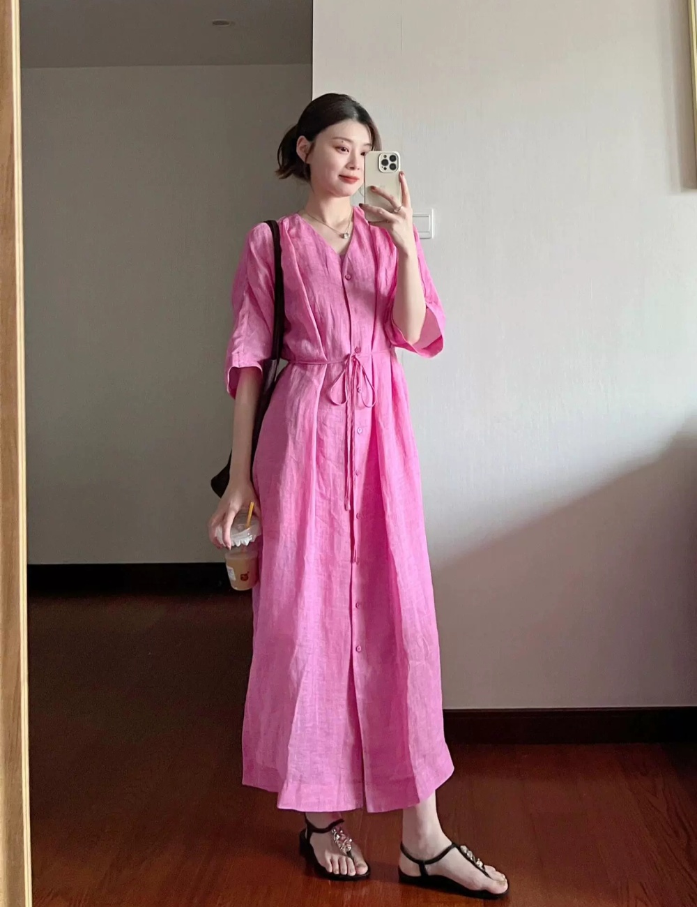 Summer slim cotton linen cardigan fine band loose shirt for women