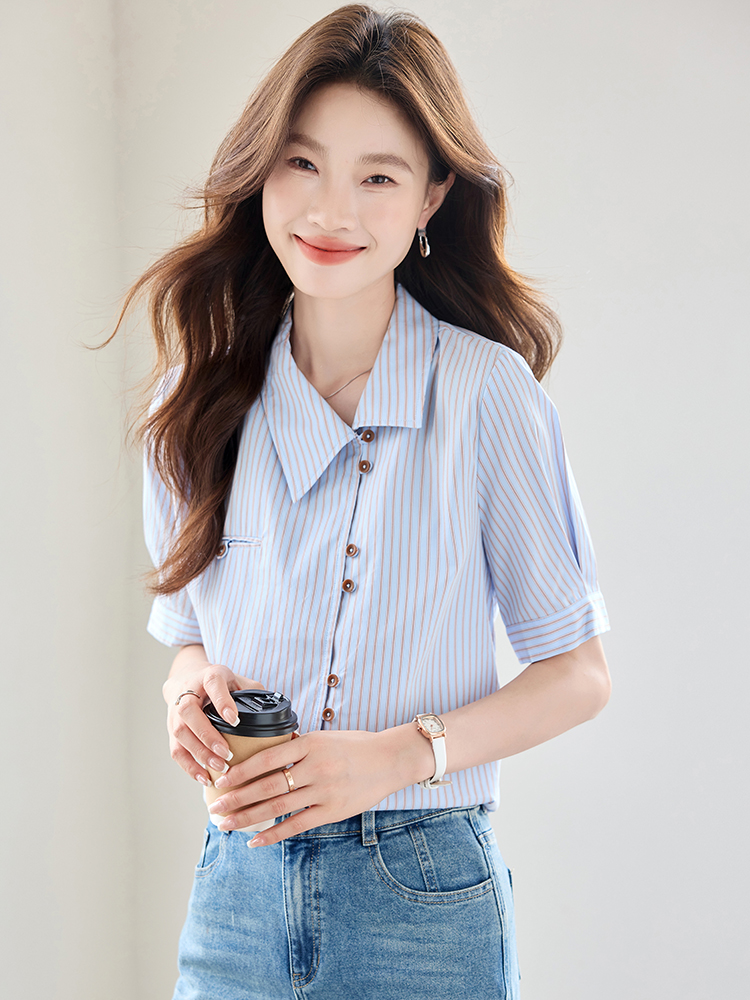 Commuting summer retro tops all-match France style shirt
