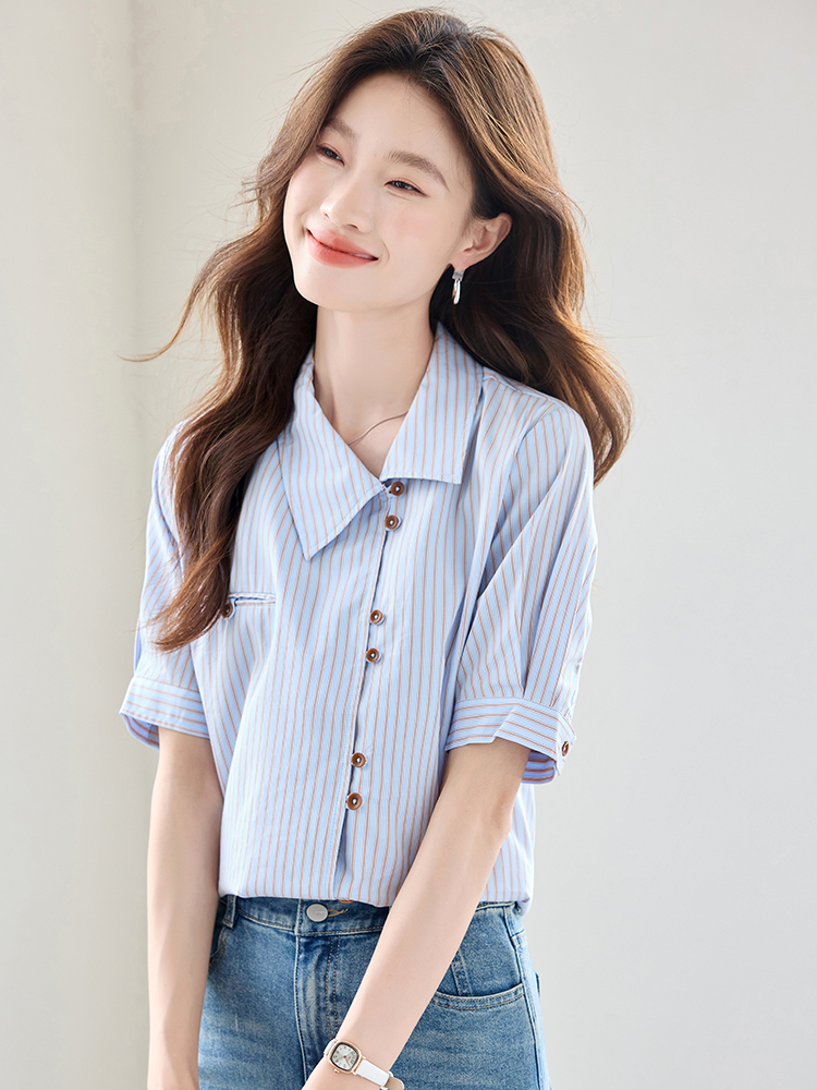 Commuting summer retro tops all-match France style shirt