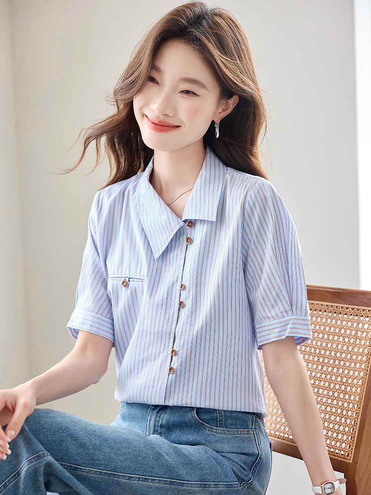 Commuting summer retro tops all-match France style shirt
