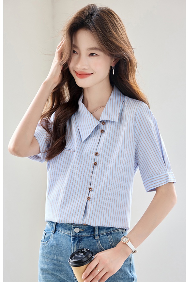 Commuting summer retro tops all-match France style shirt