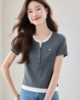Casual summer gray tops mixed colors splice T-shirt for women