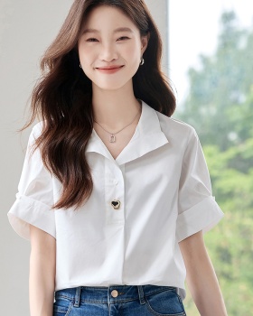 Short sleeve white tops commuting shirt for women
