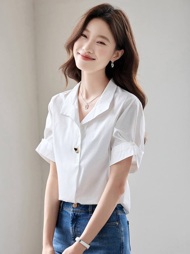 Short sleeve white tops commuting shirt for women
