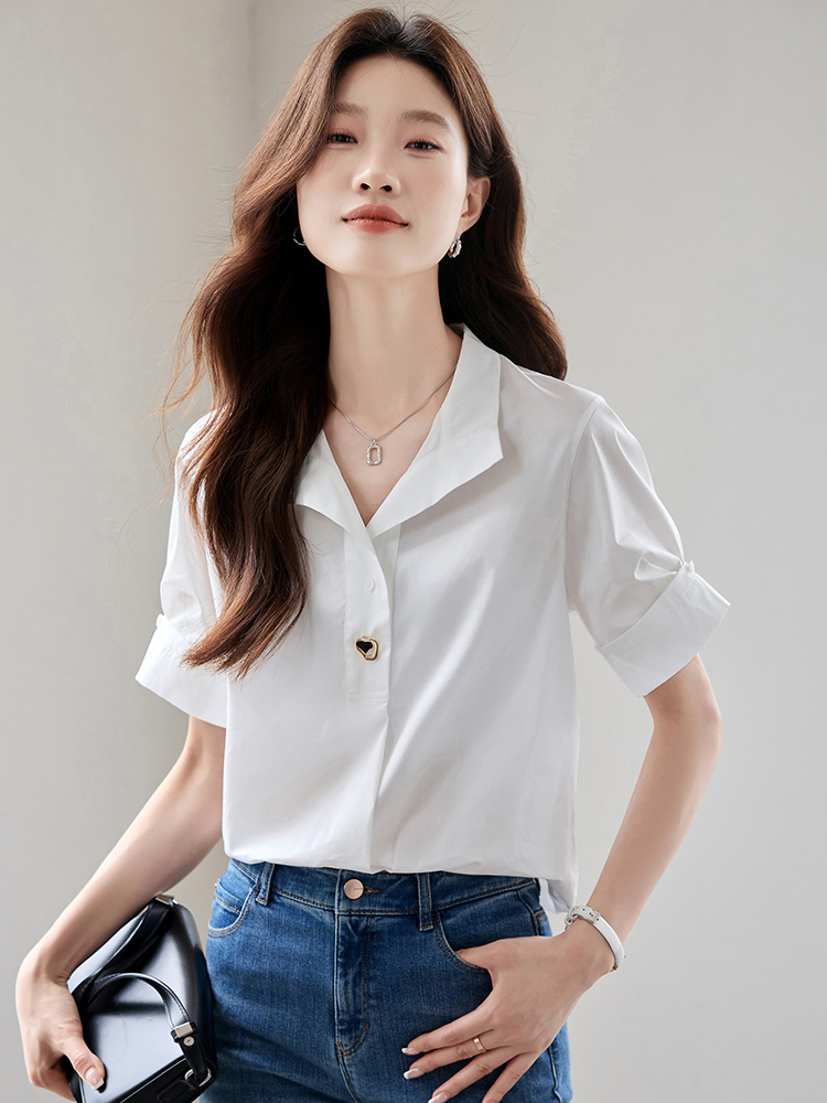 Short sleeve white tops commuting shirt for women
