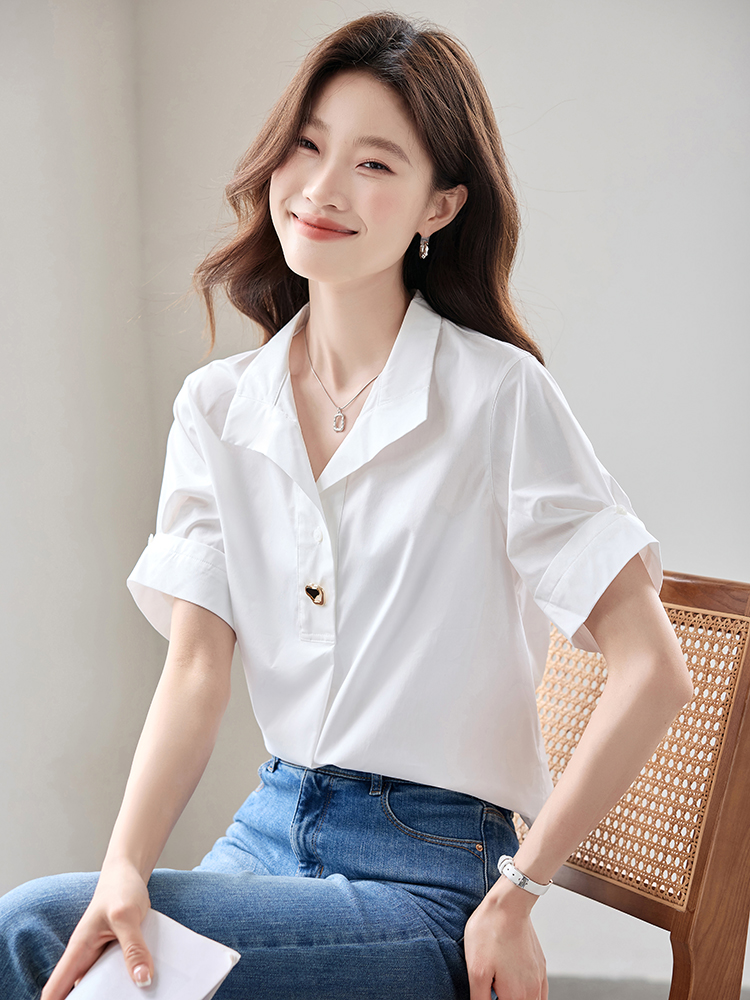 Short sleeve white tops commuting shirt for women