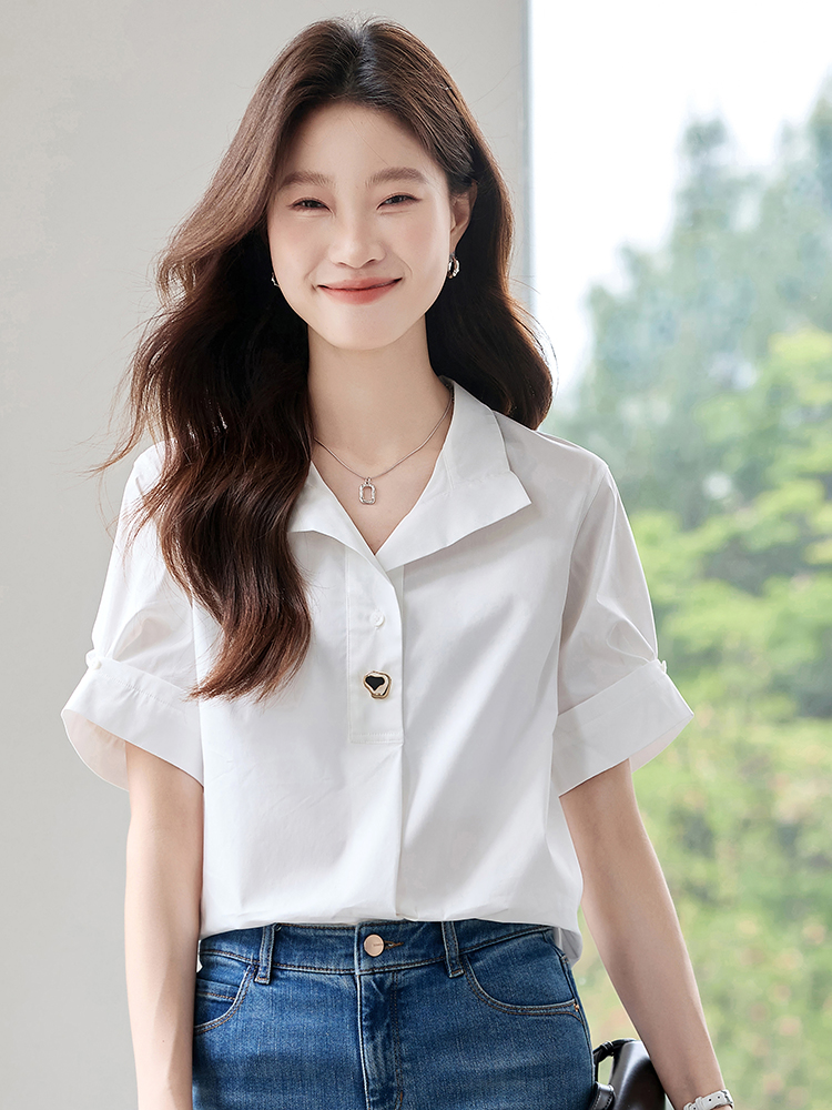 Short sleeve white tops commuting shirt for women