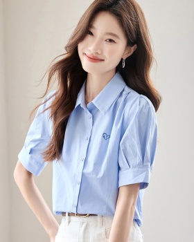 Heart blue summer minimalist shirt for women