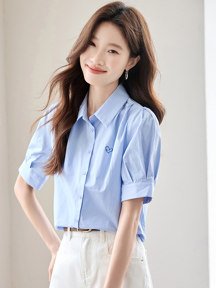 Heart blue summer minimalist shirt for women