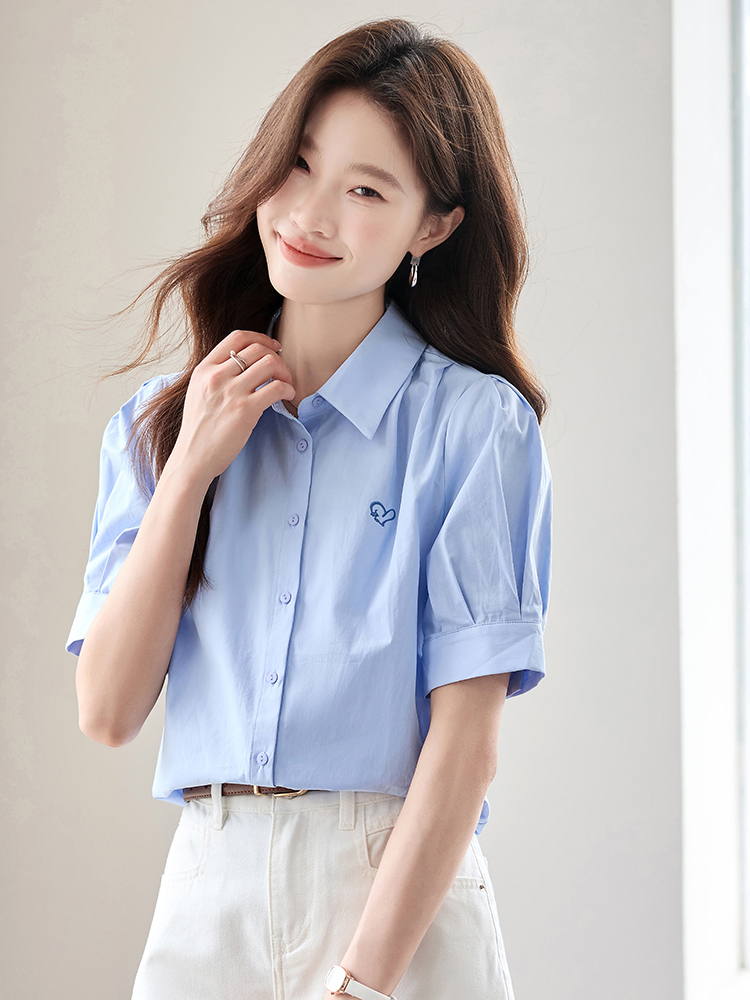 Heart blue summer minimalist shirt for women