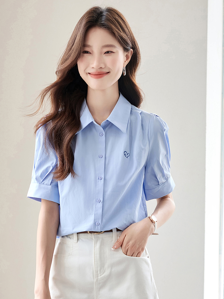 Heart blue summer minimalist shirt for women