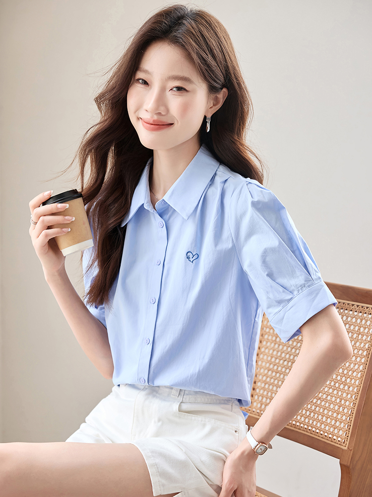 Heart blue summer minimalist shirt for women