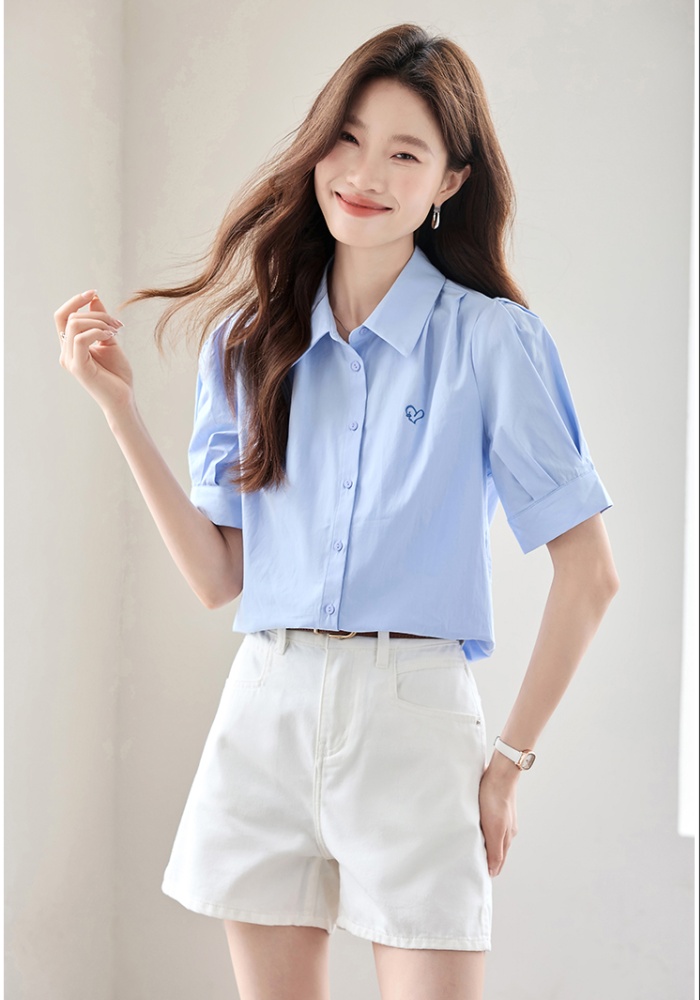 Heart blue summer minimalist shirt for women