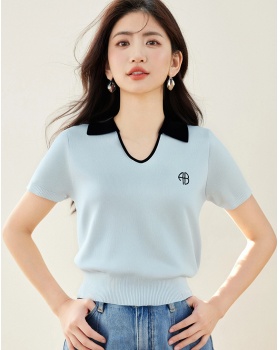 Embroidery niche summer sweater retro slim shirts