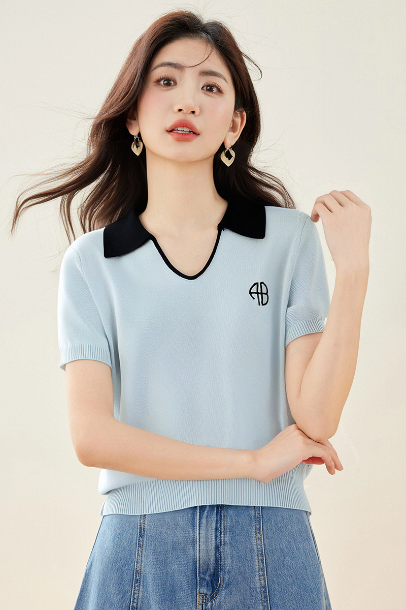 Embroidery niche summer sweater retro slim shirts
