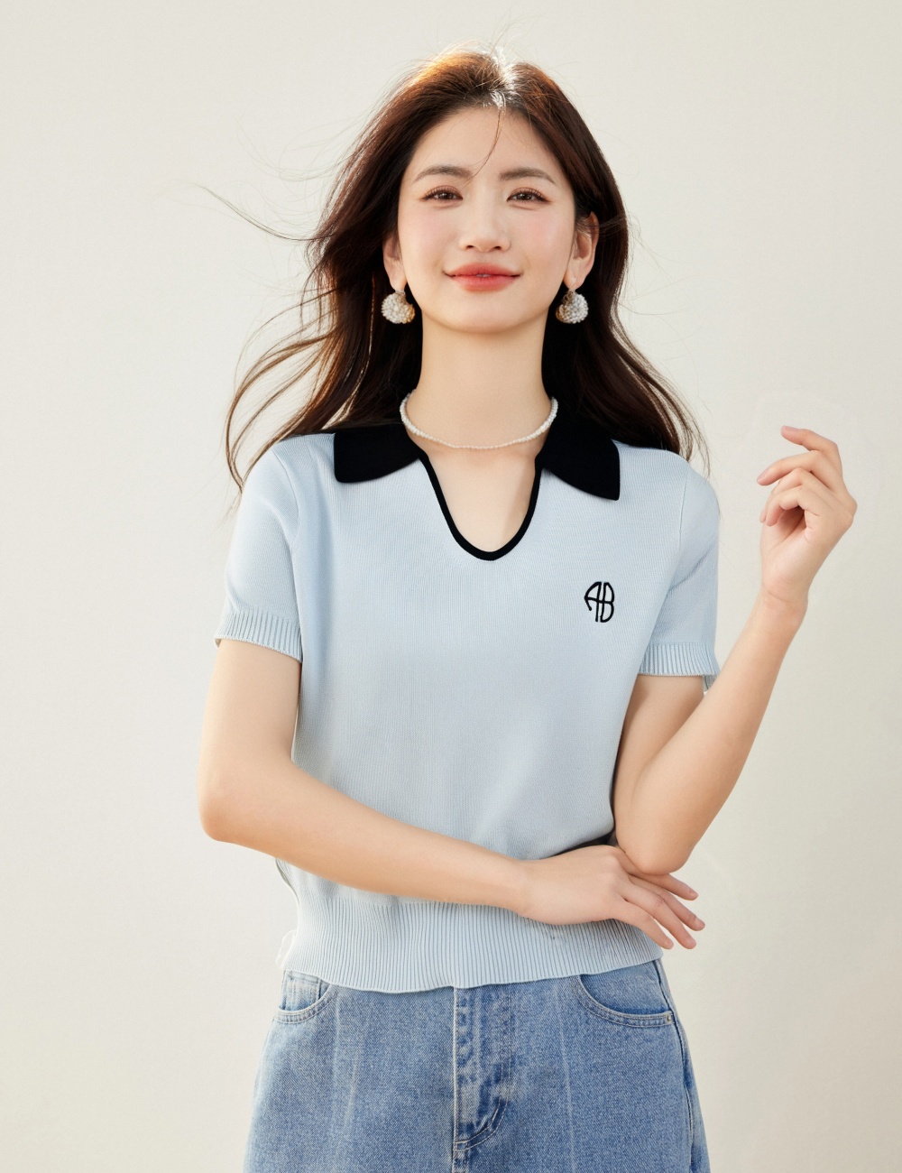 Embroidery niche summer sweater retro slim shirts