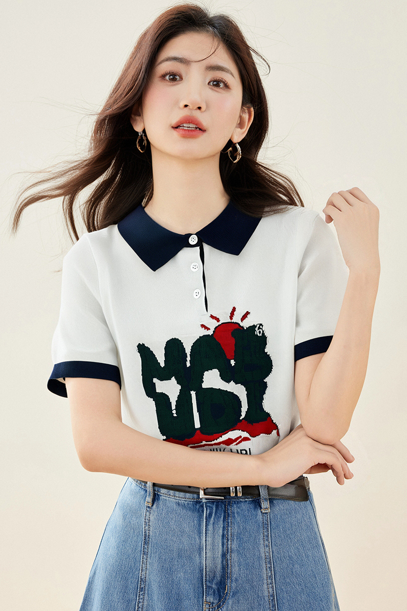 Mixed colors sweater short sleeve T-shirt for women