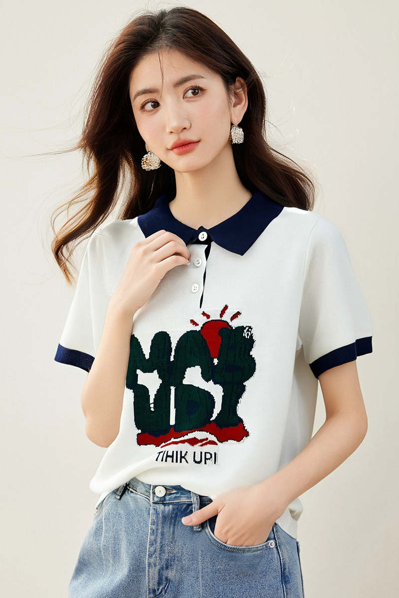 Mixed colors sweater short sleeve T-shirt for women