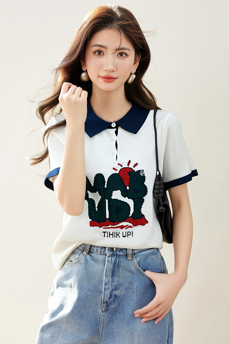 Mixed colors sweater short sleeve T-shirt for women