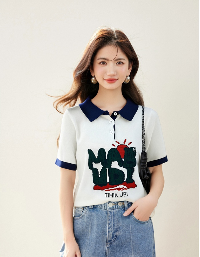 Mixed colors sweater short sleeve T-shirt for women
