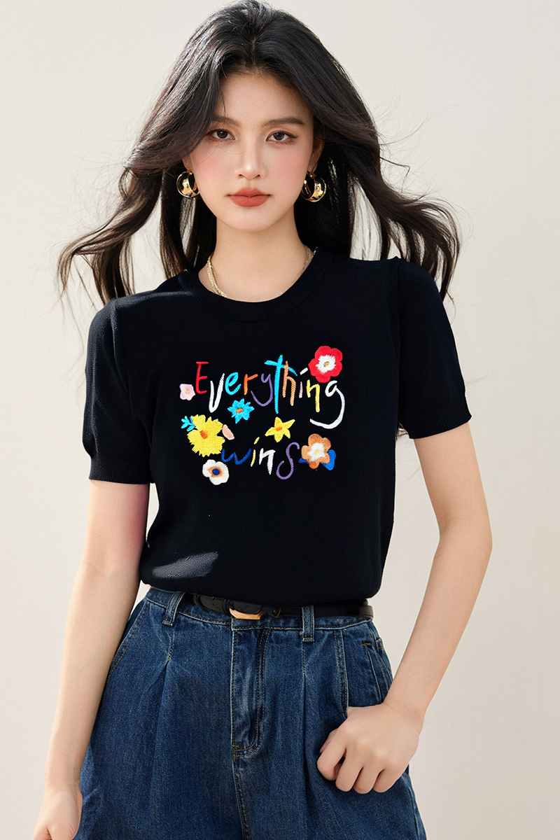 Short slim tops summer round neck sweater