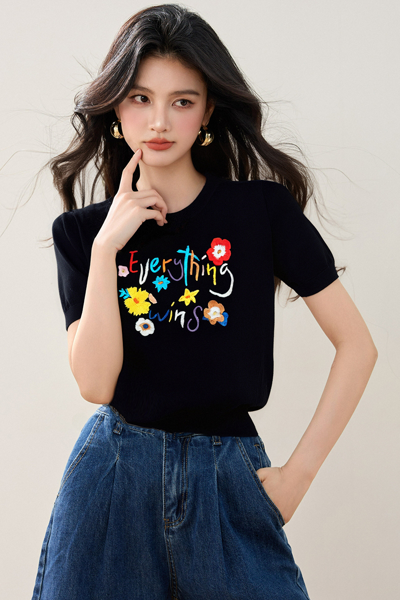 Short slim tops summer round neck sweater