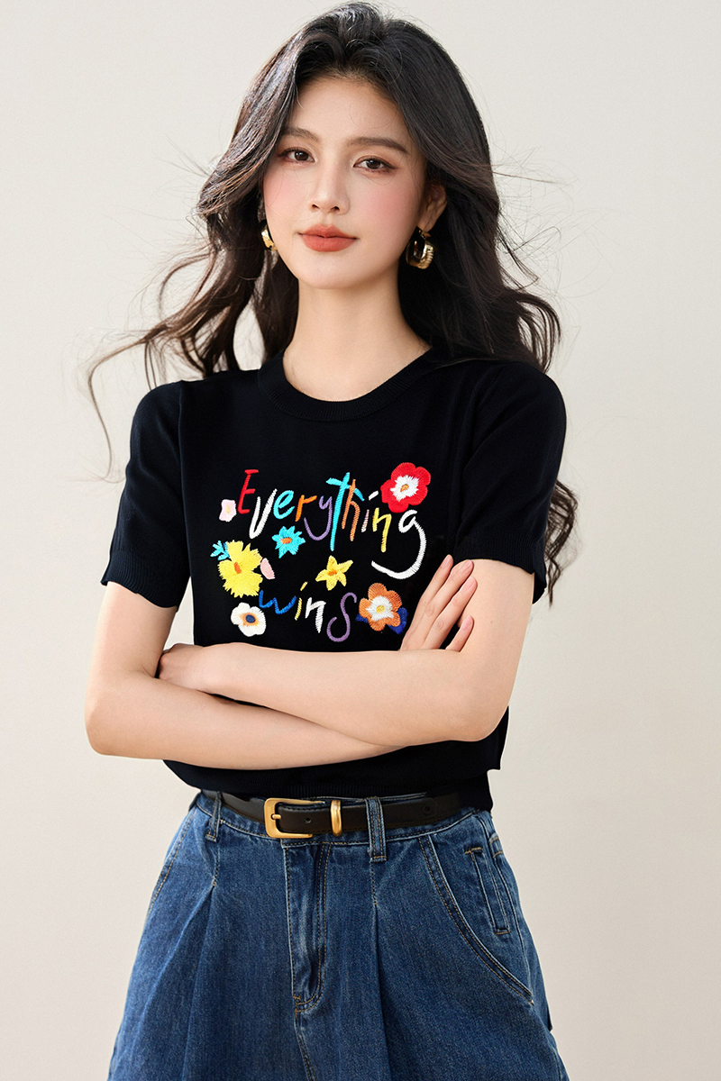 Short slim tops summer round neck sweater